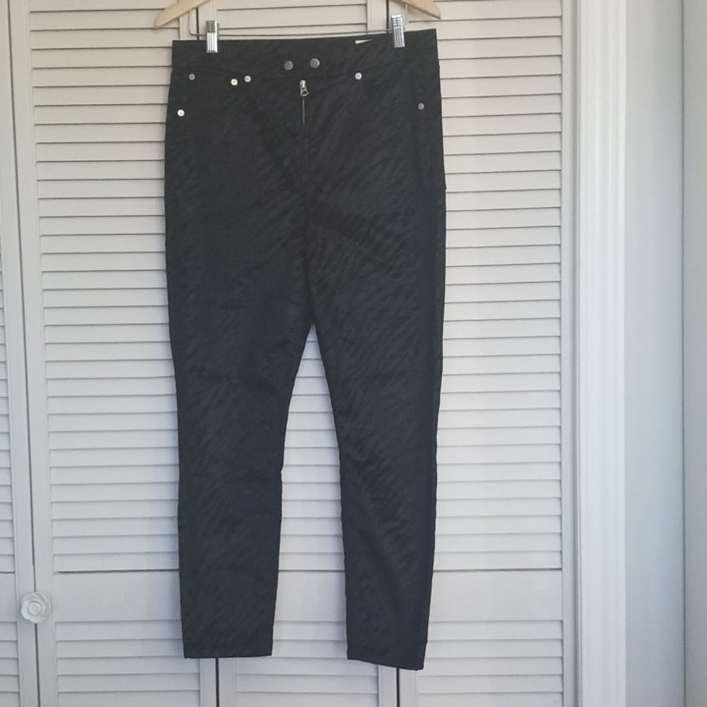 Rag & Bone Black Velvet Nina Zebra High Rise Exposed Zipper Skinny Jeans, Sz 31 - Picture 2 of 16